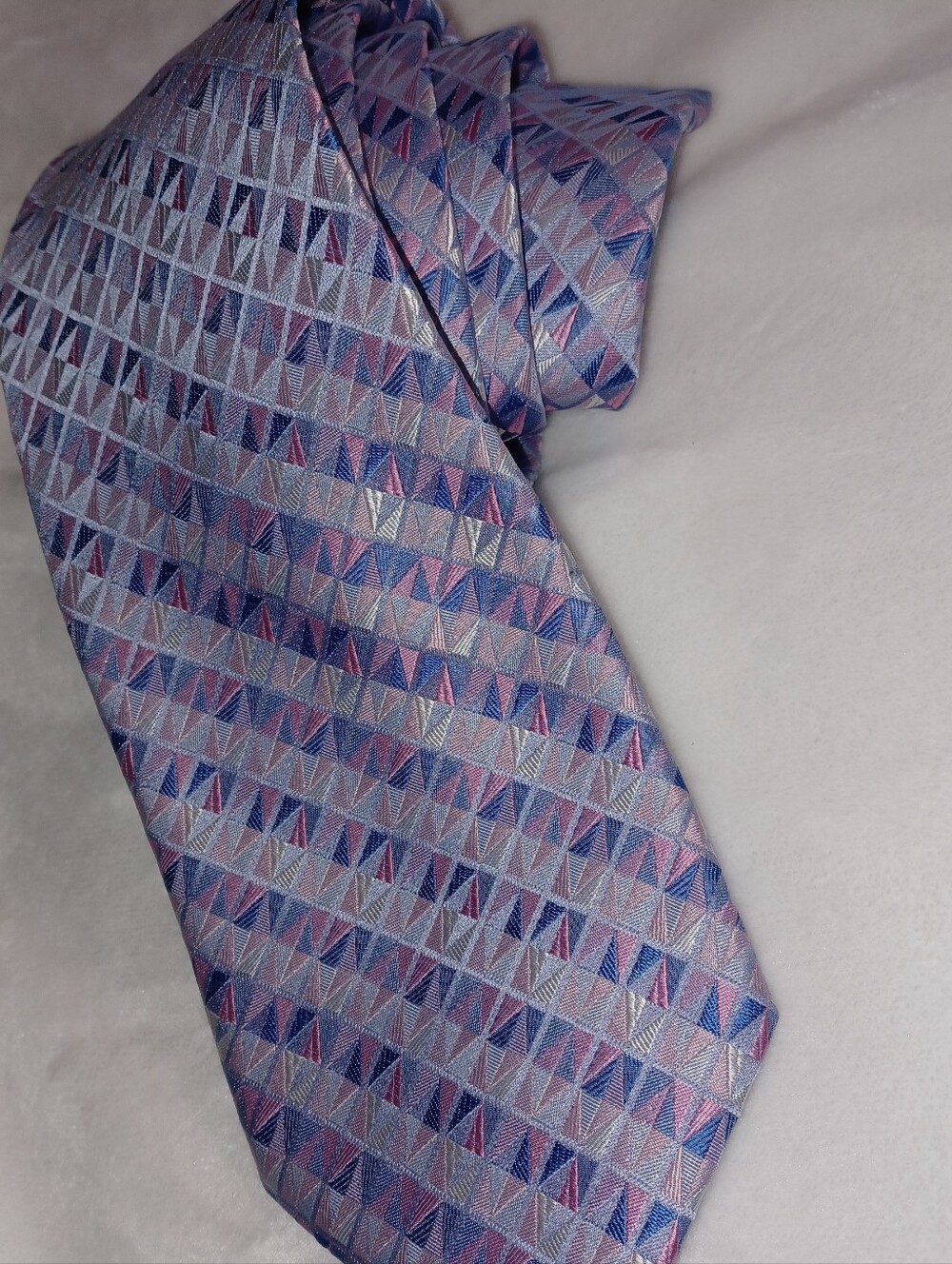 Men's Pink and Blue Geometric Silk Tie metallic purple tie woven geometric desig